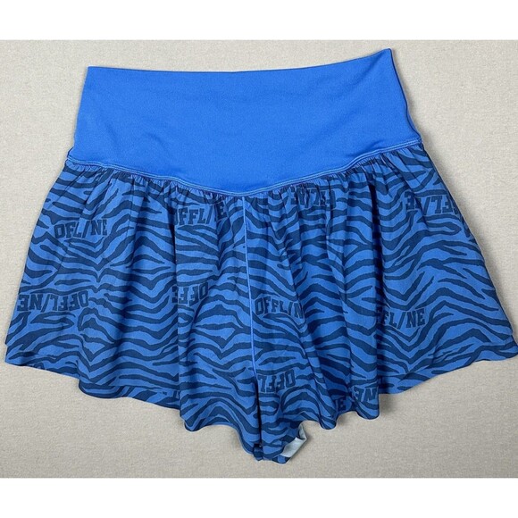 OFFLINE by Aerie Women’s Real Me Ruched  Flowy Blue Tiger Print Shorts Sz L - Picture 5 of 11